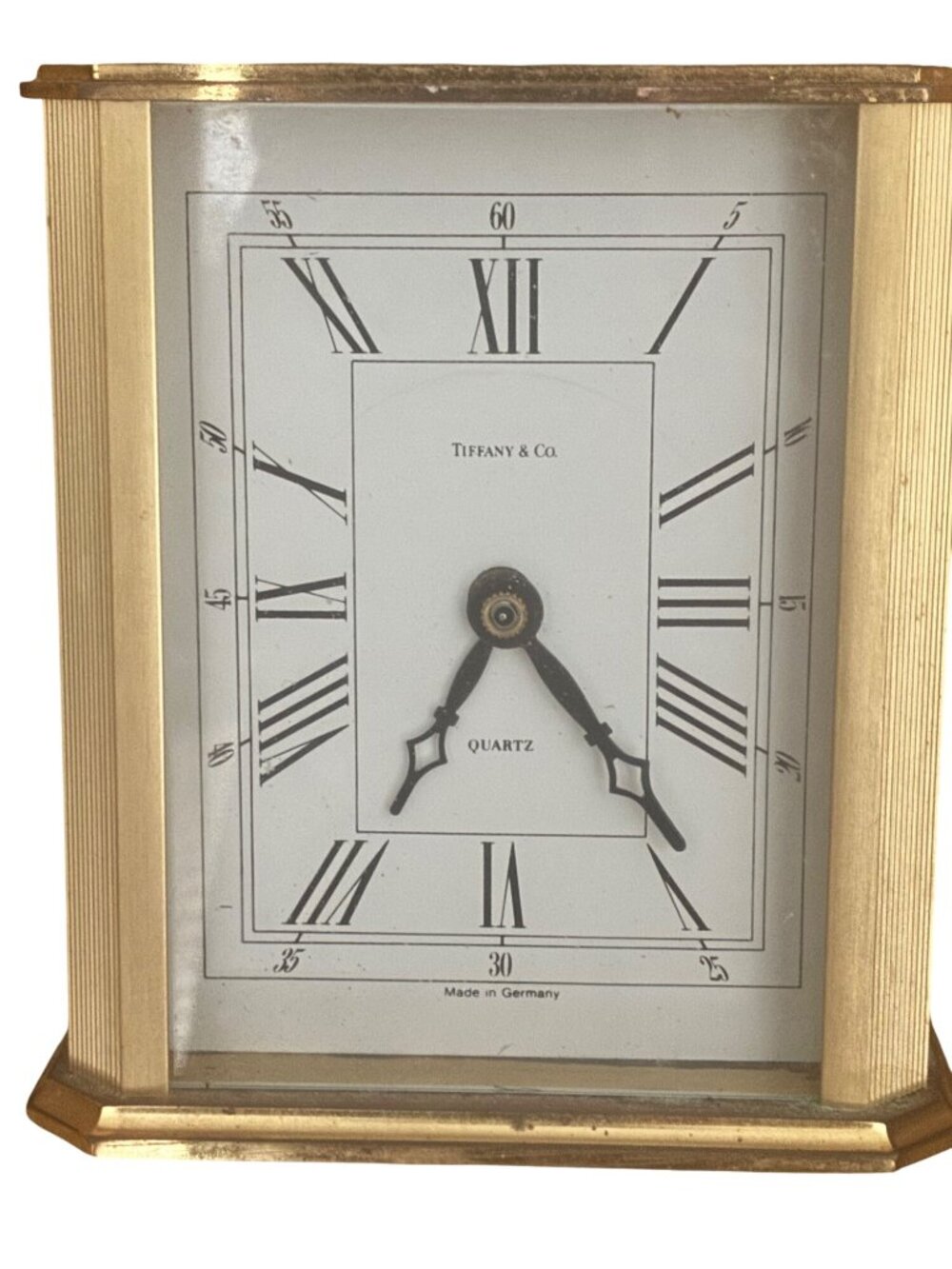 Tiffany & Co Brushed Brass Quartz Desk Clock Rectangular Made In Germany Vintage